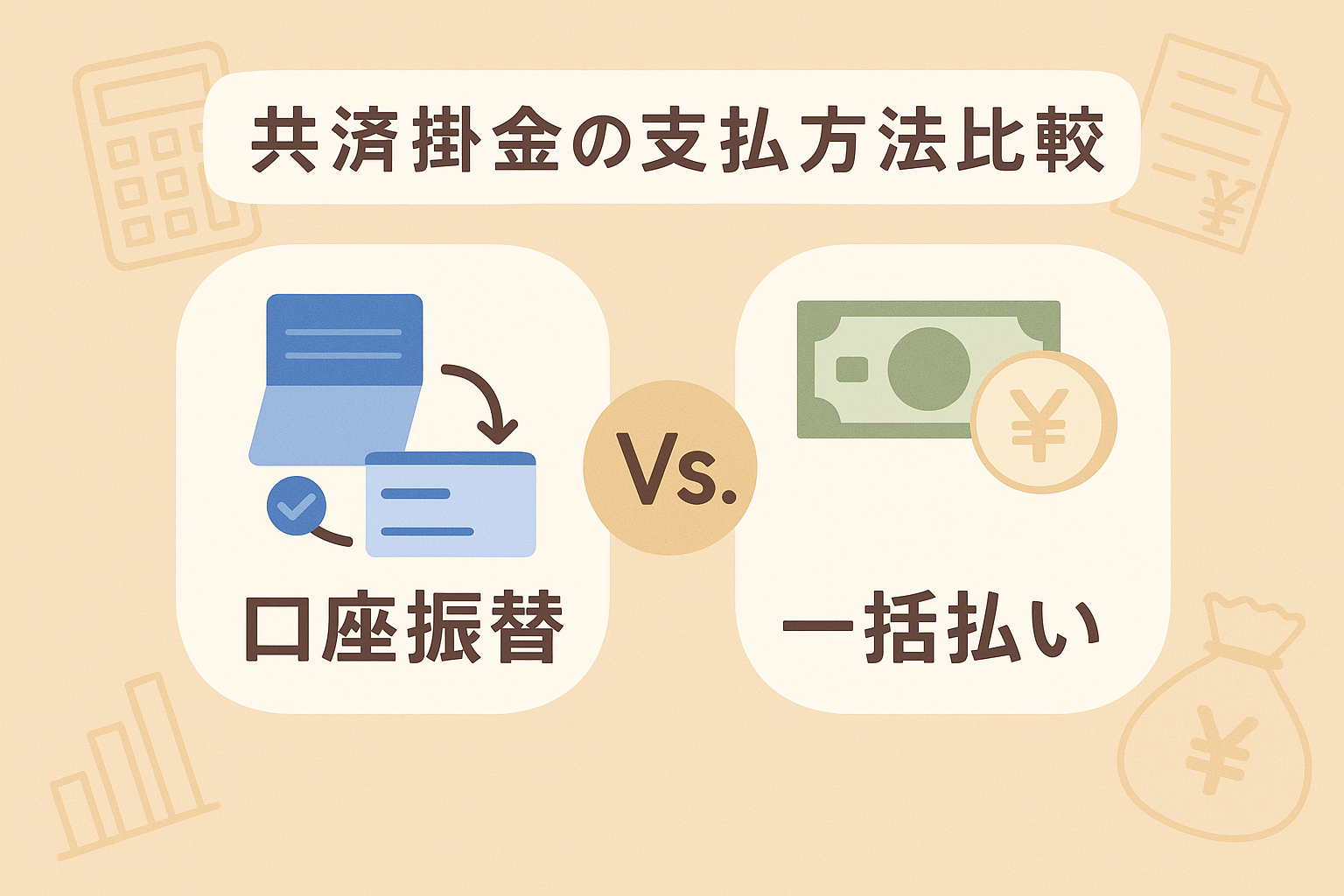 共済掛金の支払方法を比較する口座振替と一括払いの解説用アイキャッチ画像