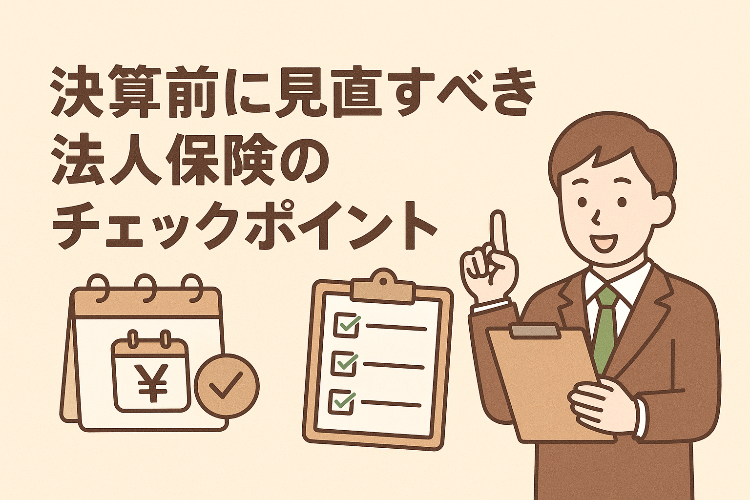 決算前に確認すべき法人保険のチェックポイントを解説するイメージイラスト